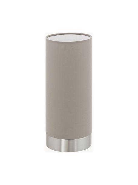 Kleine Dimmbare Nachttischlampe Pasteri, Lampenschirm: Polyester, Lampenfuß: Stahl, vernickelt, Taupe, Silberfarben, Ø 12 x H 26 cm
