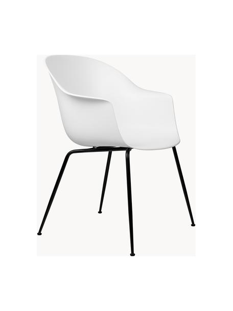 Sedia con braccioli Bat, Seduta: plastica, Gambe: metallo rivestito, Bianco, nero, Larg. 61 x Prof. 56 cm