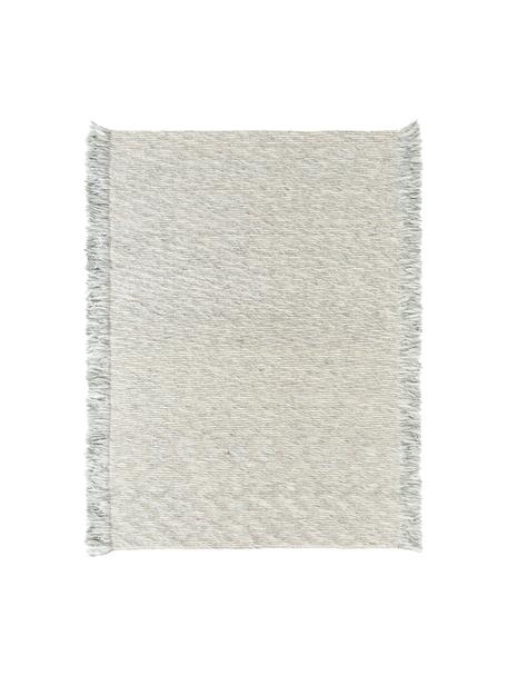 Flachgewebter Teppich Bunko mit Fransen in Cremeweiß/Salbeigrün, 86 % recyceltes Polyester, 14 % Baumwolle, Cremeweiß, Salbeigrün, B 80 x L 150 cm (Größe XS)