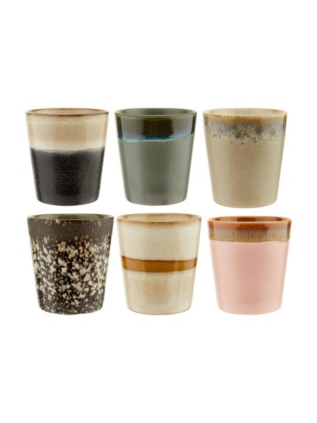 Service de mugs XS 70's, 6 élém., Grès cérame, Rose, beige, bleu, Ø 8 x haut. 8 cm, 200 ml