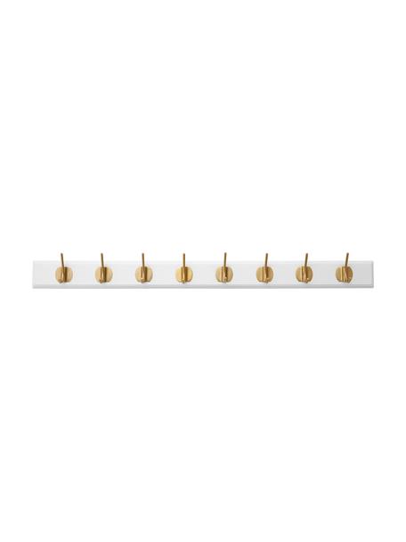 Wandkapstok Edgy van hout met 8 haken, Metaal, MDF, Wit, goudkleurig, B 90 x H 7 cm