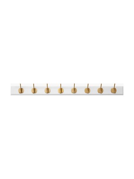 Garderobenleiste Edgy aus Holz mit 8 Haken, Metall, Mitteldichte Holzfaserplatte (MDF), Weiß, Goldfarben, B 90 cm