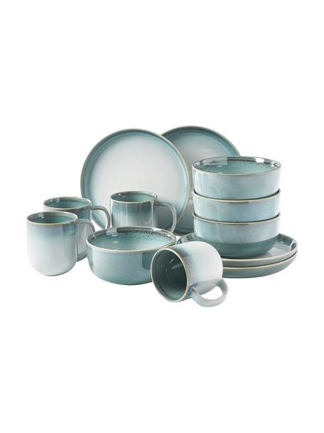 Ontbijtset Havana, 4 personen (12-delig), Keramiek, geglazuurd, Blauwtinten, Set met verschillende formaten