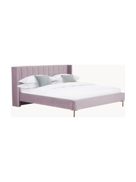 Gestoffeerd fluwelen bed Dusk, Bekleding: polyester fluweel Met 30., Frame: massief grenenhout en pla, Poten: gepoedercoat metaal Dit p, Fluweel lavendel, B 180 x L 200 cm