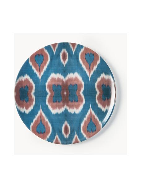 Handgefertigter Porzellan-Speiseteller Ikat, Porzellan, Blau, Rostrot, Weiß, Ø 28 cm