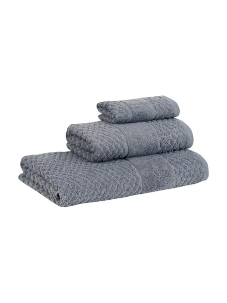 Sada ručníků s voštinovým vzorem Katharina, 3 díly, Tmavě šedá, Sada s různými velikostmi