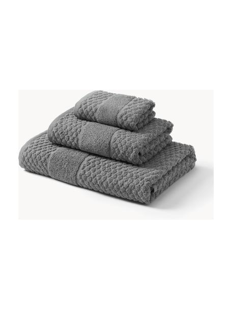 Set de toallas texturizada Katharina, 3 uds., Gris oscuro, Set de 3 (toalla tocador, toalla lavabo y toalla ducha)