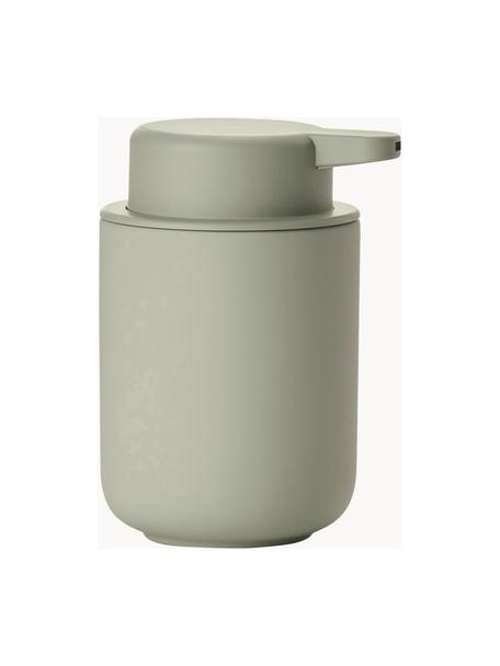Dosificador de jabón con superficie suave al tacto Ume, Recipiente: gres revestido con superf, Dosificador: plástico, Verde oliva, Ø 8 x Al 13 cm