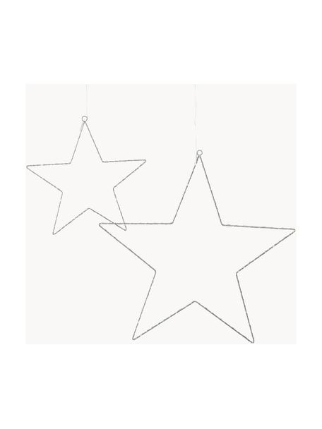 Batteriebetriebenes LED-Deko-Anhänger-Set Elvira, 2-tlg., Metall, beschichtet, Kunststoff, Silberfarben, Set mit verschiedenen Grössen