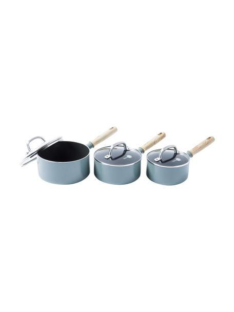 Steelpannen Mayflower met antiaanbaklaag, set van 3, Lichtblauw, essenhout, Set met verschillende formaten