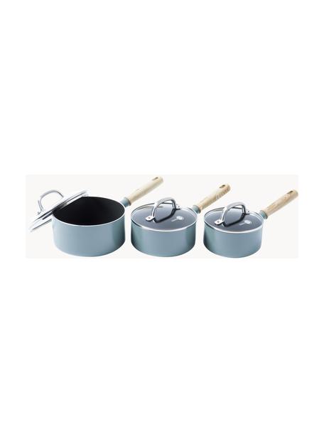 Set de casseroles avec revêtement antiadhésif Mayflower, 3 élém., Bleu ciel, bois clair, Lot de différentes tailles
