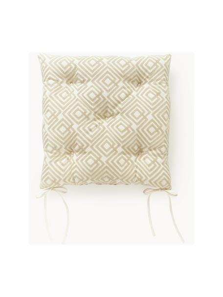 Cojines de asiento de algodón con decoración gráfica Sevil, 2 uds., Funda: 100% algodón, Blanco Off White, blanco crema, An 40 x L 40 cm