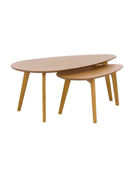 Set de mesas de centro ovaladas Bloom, 2 uds., Tablero: fibras de densidad media , Patas: madera de roble, Roble, Set de diferentes tamaños