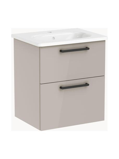 Lavabo con mobiletto con finitura lucida Orna, Maniglie: metallo rivestito, Beige, Larg. 60 x Alt. 67 cm