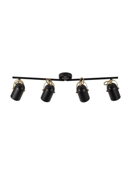 Grand spot plafond rétro Lotus, Noir, couleur laitonnée, larg. 78 x haut. 20 cm
