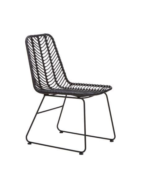 Polyrotan stoel Providencia, Zitvlak: polyethyleen-vlechtwerk, Frame: gepoedercoat metaal, Zwart, B 47 x D 63 cm