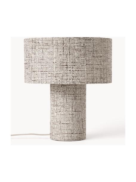 Lampa stołowa z lnu Ron, Tweed w odcieniu złamanej bieli, brązowy, Ø 30 x W 35 cm