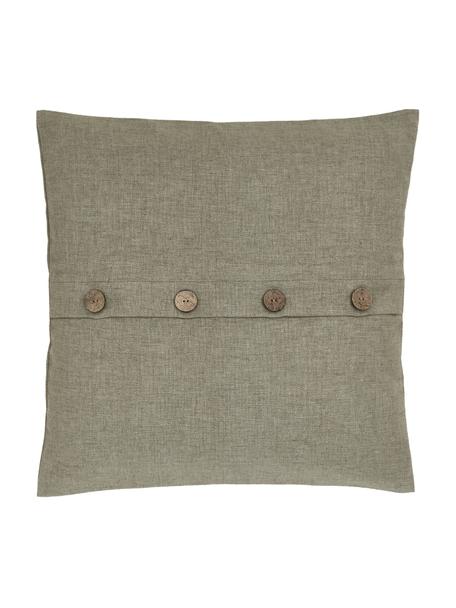 Poťah na vankúš s drevenými gombíkmi Blanche, 60 % polyester, 25 % bavlna, 15 % ľan, Zelená, Š 45 x D 45 cm