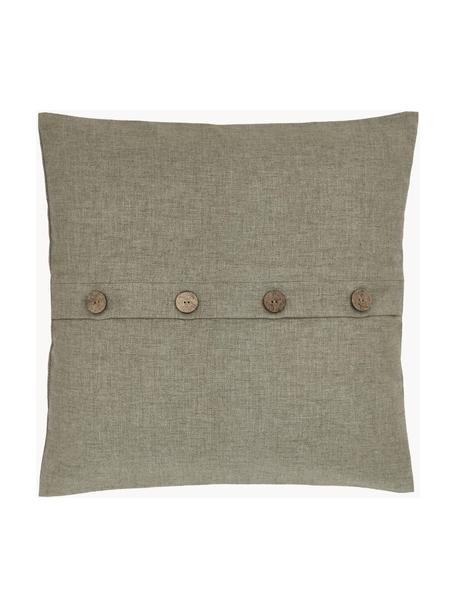 Kussenhoes Blanche met houten knopen, 60% polyester, 25% katoen, 15% linnen, Groen, B 45 x L 45 cm