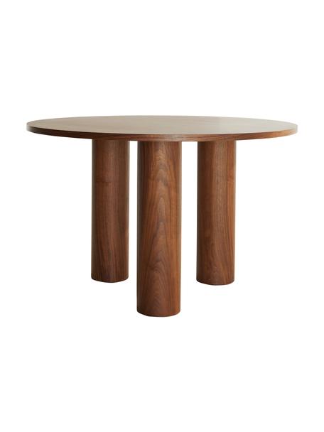 Table ronde bois de noyer Colette, Ø 120 cm, MDF (panneau en fibres de bois à densité moyenne), avec placage en bois de noyer, Brun foncé, Ø 120 x haut. 72 cm