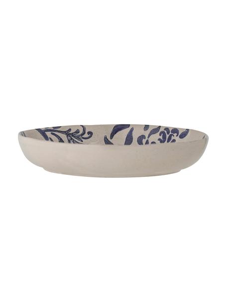 Plat de service avec motif floral peint à la main Petunia, Grès cérame, Beige, tons bleus, Ø 24 x haut. 5 cm
