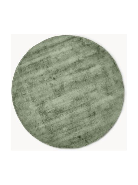 Alfombra redonda artesanal de viscosa Jane, Parte superior: 100% viscosa, Reverso: 100% algodón, Verde oscuro, Ø 115 cm (Tamaño S)