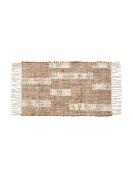 Ručne vyrobená jutová rohožka so strapcami Kerala, 68 % juta, 23 % bavlna, 9% vlna, Béžová, slonovinová kosť, Š 50 x D 80 cm