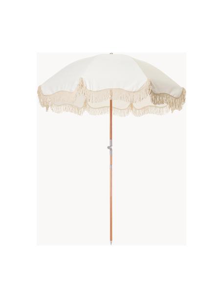 Buigbare parasol Retro met franjes, Ø 180 cm, Frame: gelamineerd hout, Franjes: katoen, Wit, crèmewit, Ø 180 x H 230 cm