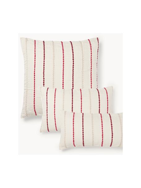 Taie d'oreiller en percale de coton Arabella, Tons rouges, blanc crème, larg. 50 x long. 70 cm