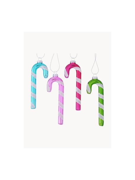 Kerstboomhangers Candy, set van 4, Gelakt glas, Groen, blauw, roze, B 4 x H 11 cm