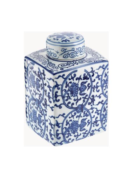 Vaas met deksel Ella uit porselein, Porselein, Blauw, wit, met patroon, B 11 x H 17 cm
