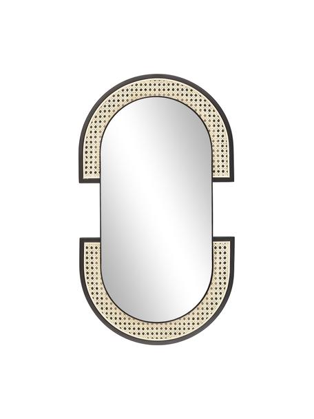 Oválné nástěnné zrcadlo s vídeňskou pleteninou Esma, Černá, béžová, Š 43 cm, V 75 cm