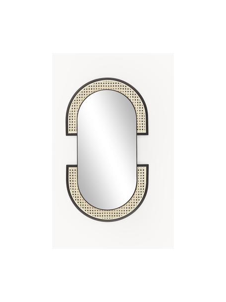 Ovale wandspiegel Esma met Weens vlechtwerk, Frame: metaal, rotan, Zwart, beige, B 43 x H 75 cm