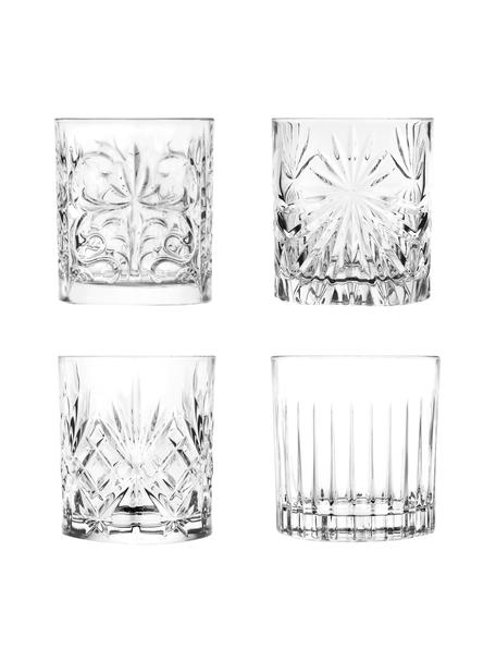 Glazen Bichiera met reliëf, 4-delig, Kristalglas, Transparant, Ø 8 x H 9 cm, 310 ml