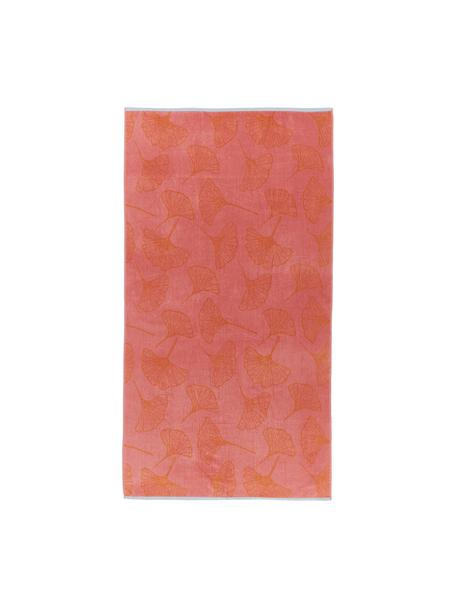 Telo mare con motivo ginkgo Burnt Sky, 100% cotone, Rosa, arancione, Larg. 100 x Lung. 180 cm