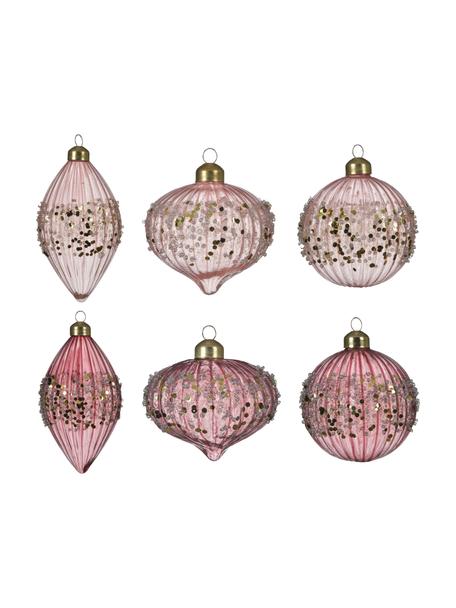 Kerstballen glitter Ø 8 cm, 3 stuks, Roze, goudkleurig, Ø 8 cm