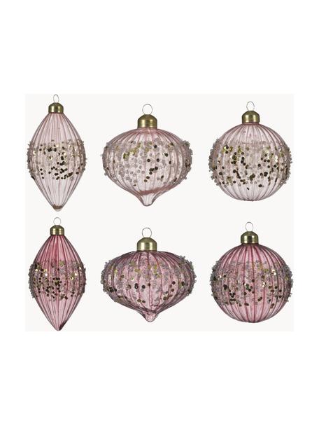 Adornos navideños Rosalin, 6 uds., Rosa, dorado, Ø 8 cm