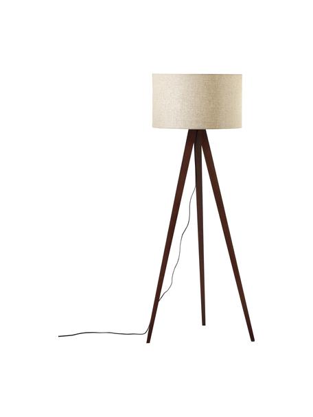 Lampadaire trépied scandinave en bois massif Jake, Couleur crème, brun foncé, Ø 60 x haut. 150 cm