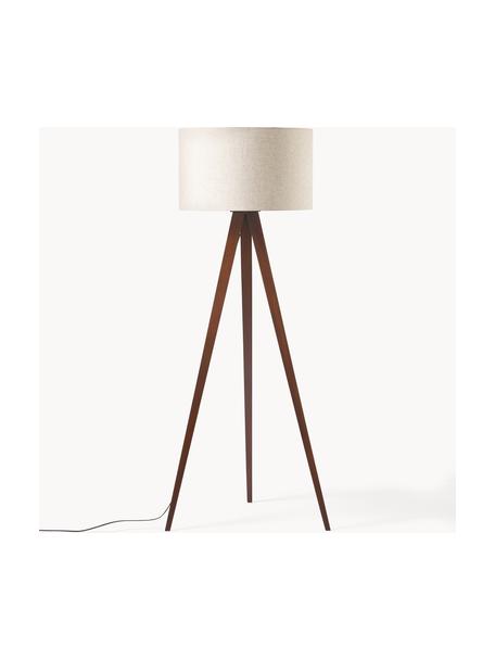 Lampada treppiede da terra scandi in legno massiccio Jake, Paralume: lino, Gambe: legno di frassino, Beige, marrone scuro, Alt. 150 cm