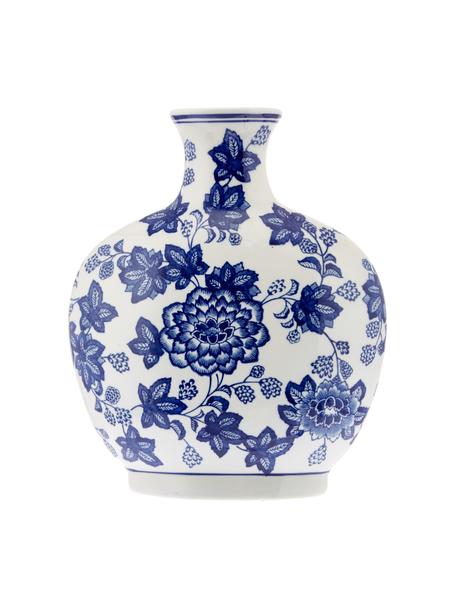 Vaso decorativo in ceramica Blue Flowers, Ceramica, Bianco latteo, blu, Larg. 26 x Alt. 32 cm
