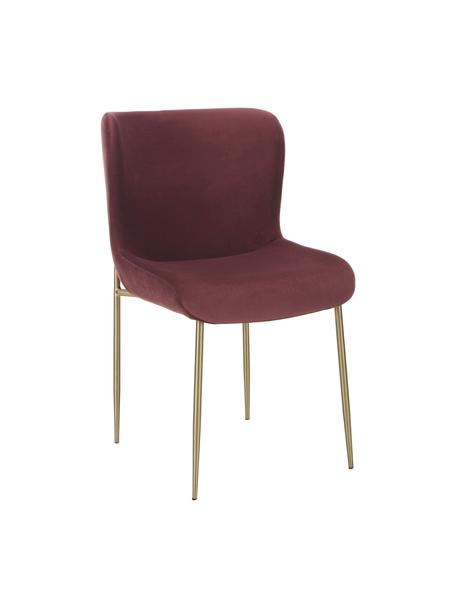 Fluwelen stoel Tess in bordeauxrood, Bekleding: fluweel (polyester), Poten: gepoedercoat metaal, Fluweel bordeauxrood, goudkleurig, B 49 x D 64 cm