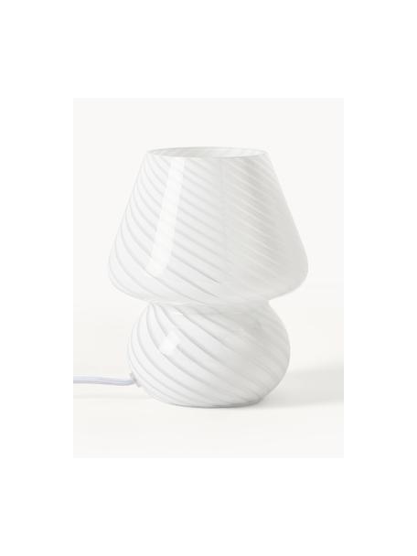 Lámpara de noche pequeña de vidrio opalino Lareina, Lámpara: vidrio opalino, Cable: cubierto en tela, Blanco, Ø 15 x Al 19 cm