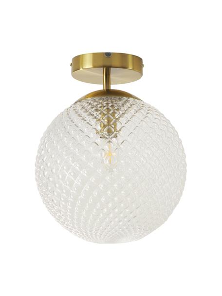Kleine plafondlamp Lorna van glas, Lampenkap: glas, Baldakijn: gegalvaniseerd metaal, Transparant, goudkleurig, Ø 25 x H 30 cm