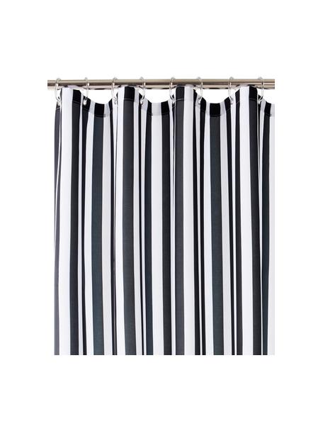 Gestreepte douchegordijn Hanne in zwart/wit, 100% polyester, Zwart, wit, B 180 x L 200 cm