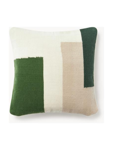 Housse de coussin 50x50 motif abstrait Aylin, 85 % laine, 15 % coton, Vert olive, larg. 50 x long. 50 cm