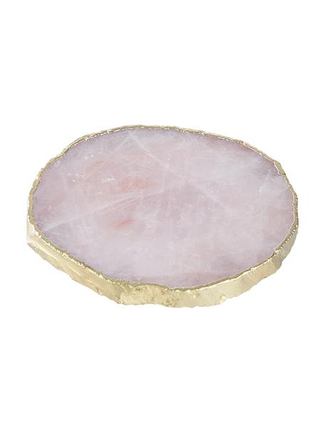 Onderzetters Crystale van edelstenen, 4 stuks, Witte kwarts, Roze kwarts, goudkleurig, Ø 11 cm
