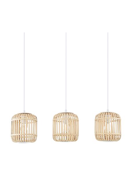 Suspension 3 lampes en bambou Adam, Blanc, brun clair, larg. 78 x haut. 24 cm