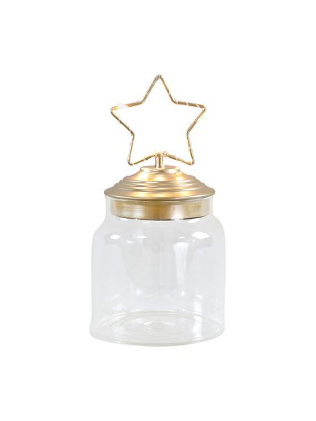 Barattolo a LED Star, alt. 15 cm, Contenitore: vetro, Coperchio: metallo rivestito, Trasparente, dorato, Ø 11 x Alt. 15 cm