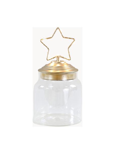 LED-Aufbewahrungsdose Star, H 15 cm, Dose: Glas, Deckel: Metall, beschichtet, Transparent, Goldfarben, Ø 11 x H 15 cm