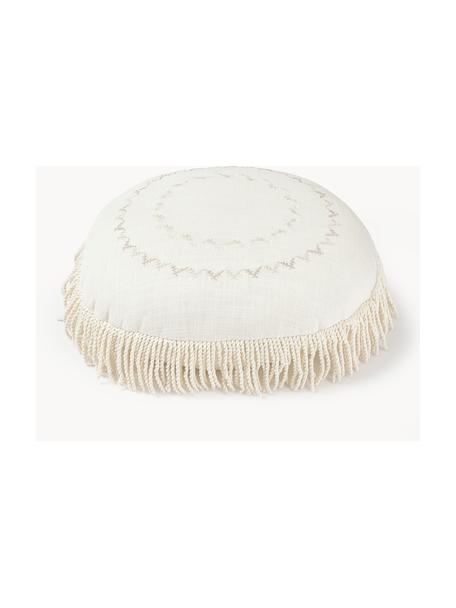 Cojín redondo con flecos Nedda, con relleno, Funda: 100% algodón, Beige claro, Ø 35 cm